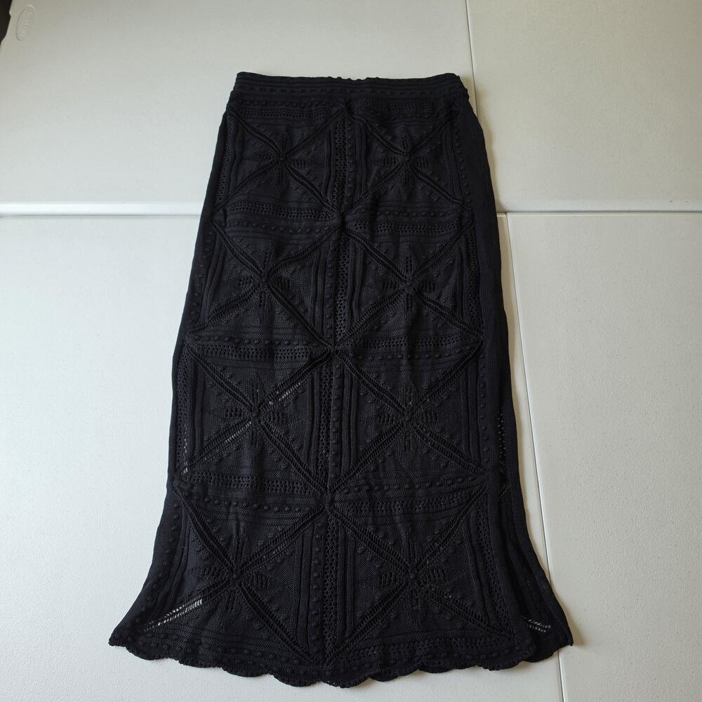 Rebecca Taylor Skirt Womens Medium Black Crochet Whimsigoth Midi Fairy Grunge